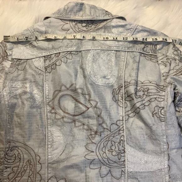 Chicos Paisley Cotton Silver Button Blazer Shiny 0 Small Medium Career - Picture 7 of 10